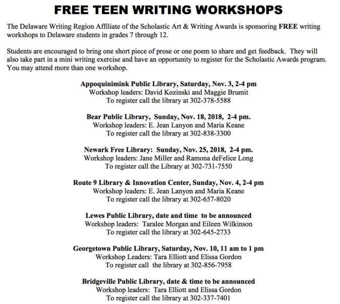 Teen writing workshops 2018